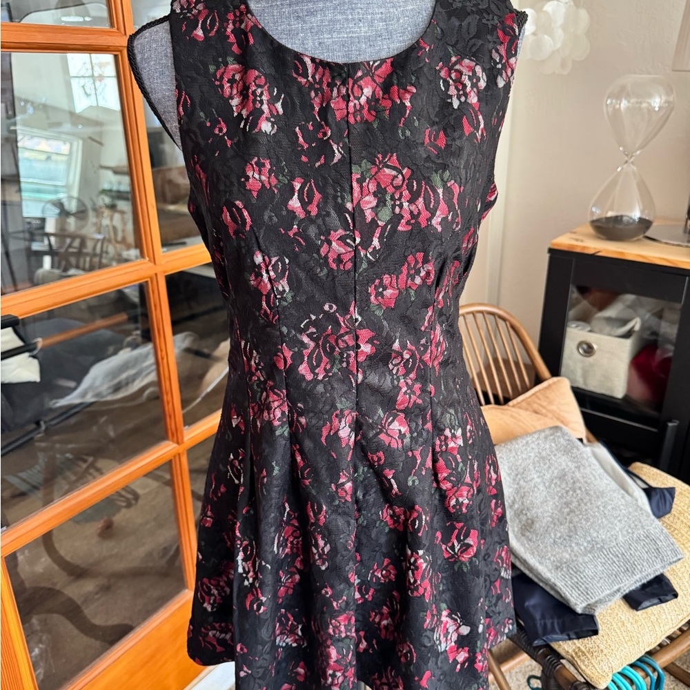 Laced Black and Red Floral Dress